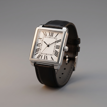 Men's classic square dress watch, angled view