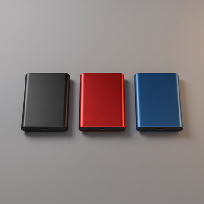 Portable USB external SSD, top view