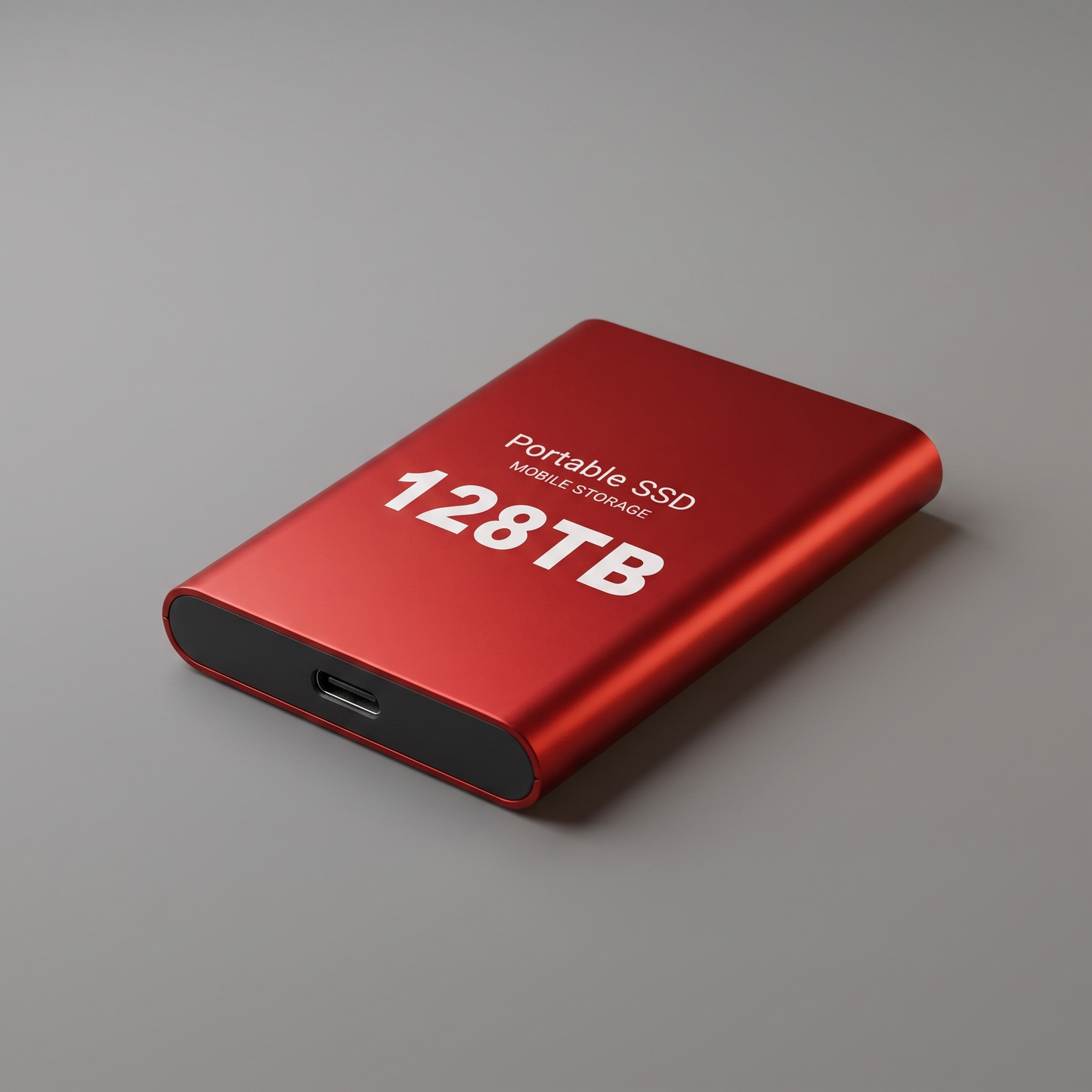 Portable USB external SSD, angled view